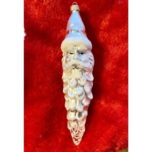 Glass Santa Icicle Christmas Ornament Hand Blown Santa Clause Vintage 1990s 6”